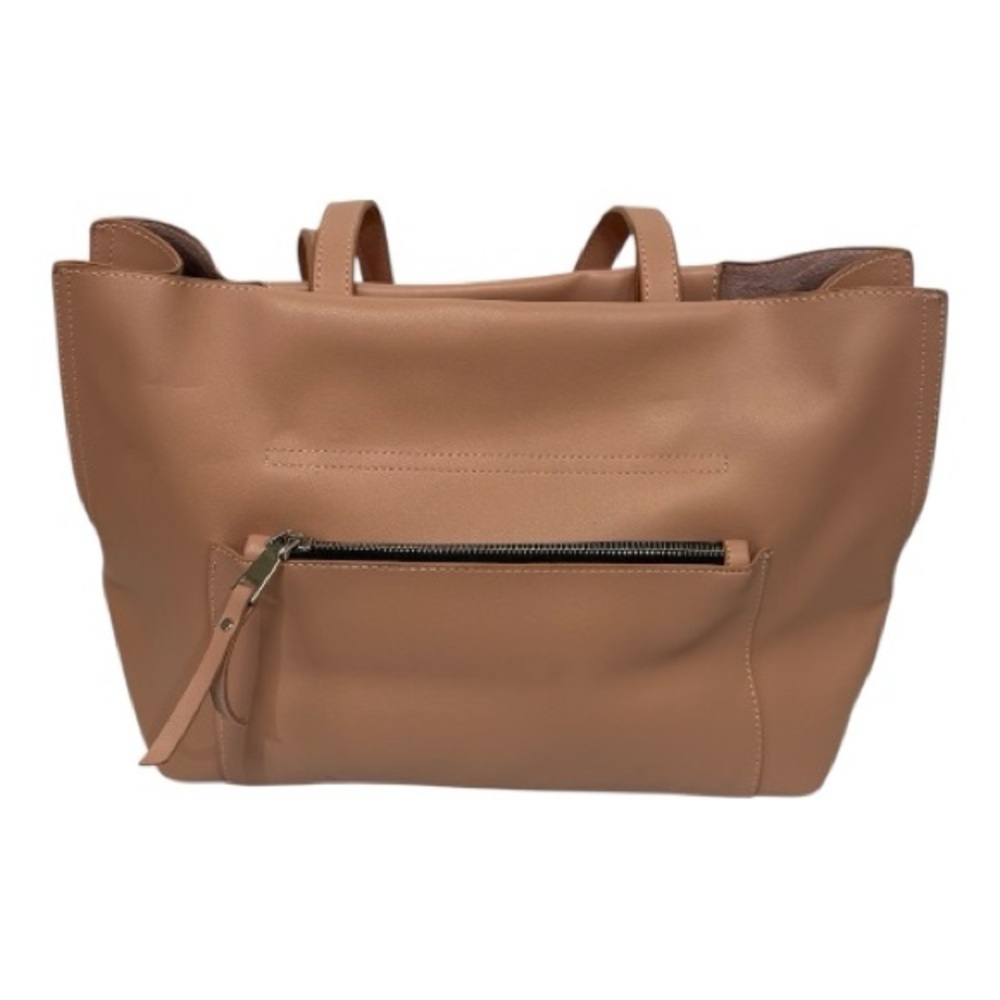 Minimalist Blush Peach Vegan Leather Tote Bag with Exterior Zip Pocket